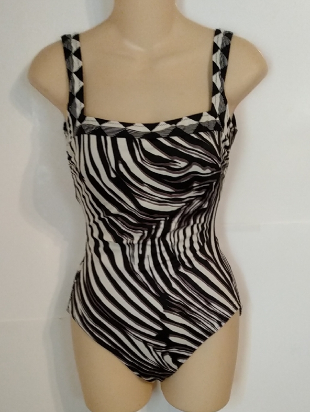 Vtg 90s Gottex Goddess Pin-up Girl Black Zebra Swimsuit